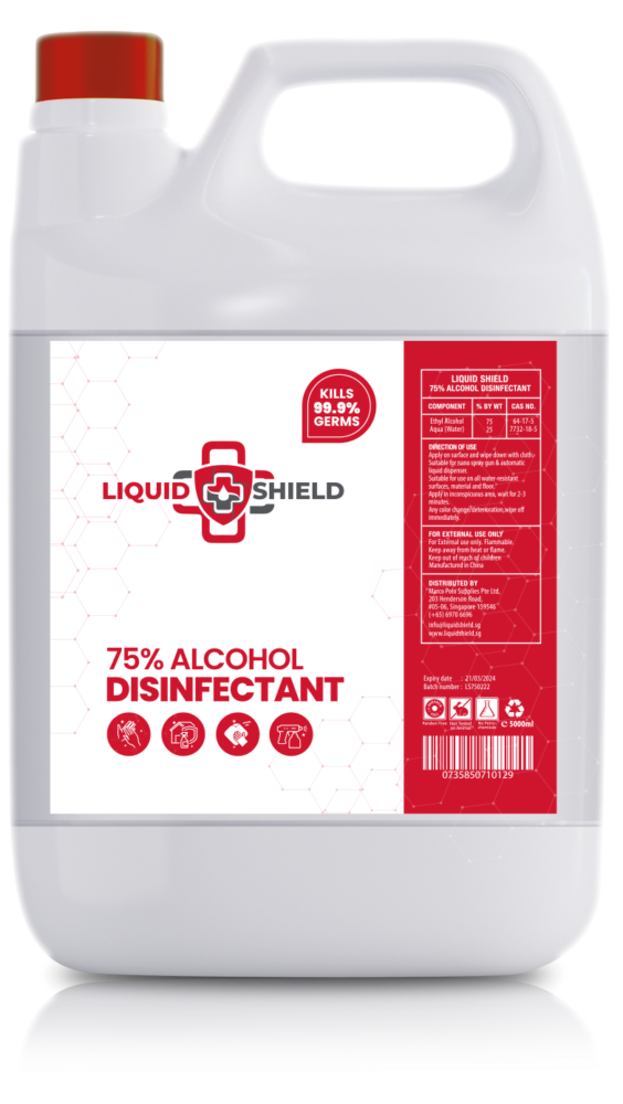Liquid Shield 75% Alcohol (Ethyl Alcohol ) Disinfectant cum Hand Sanitizer 5L