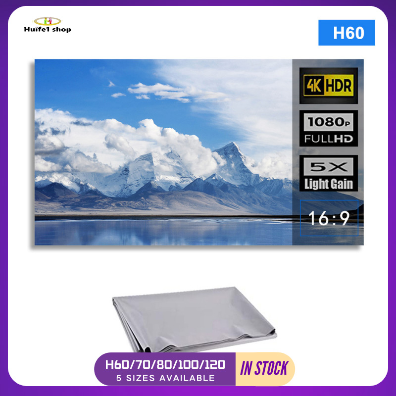 Huife Portable Foldable Projector Screen, Ultra HD Ambient Light Rejecting Video Screen for Home Theater Indoor Outdoor Office